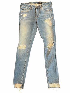 AG Adriano Goldschmied Women’s Middi Ankle  Distressed Washed Blue Jeans